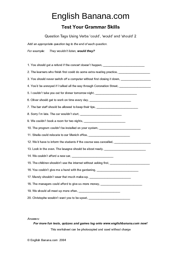 Would Could Should Worksheet