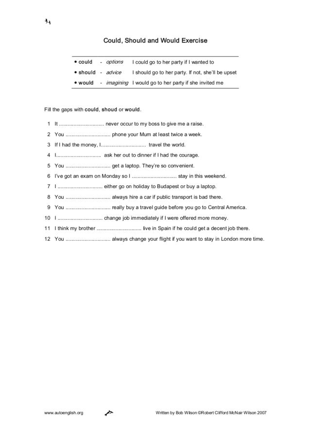 Would Could Should Worksheet