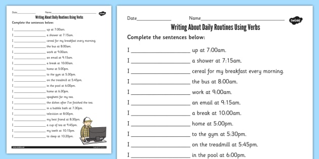 Writing About Daily Routines Using Verbs Worksheet