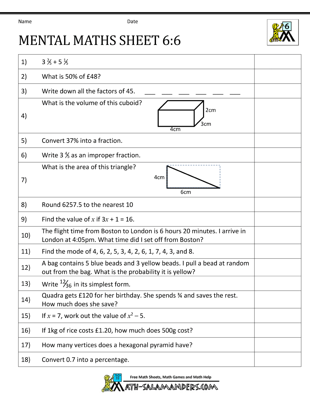 Year 6 Math Worksheets Pdf 173236