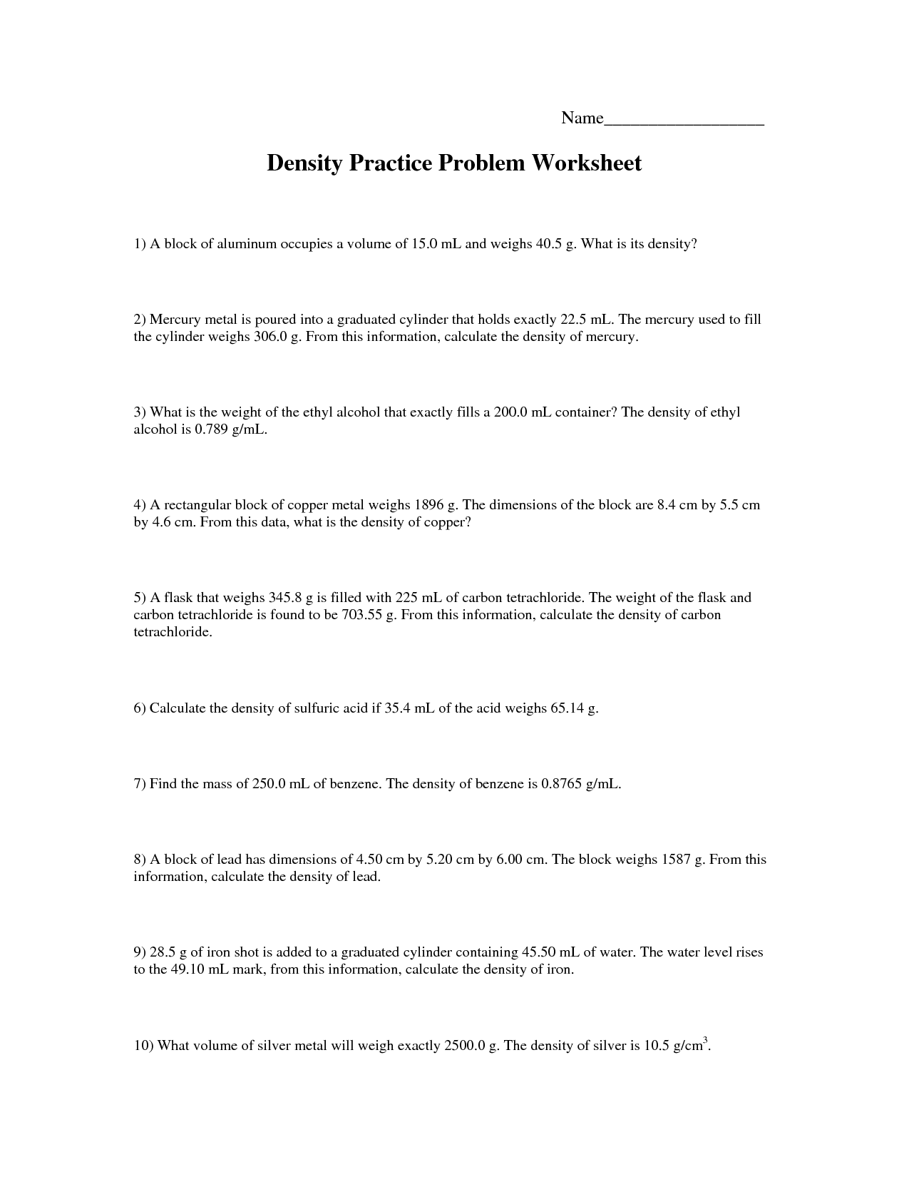 10 Best Images Of Density Worksheet Answers Density, Density
