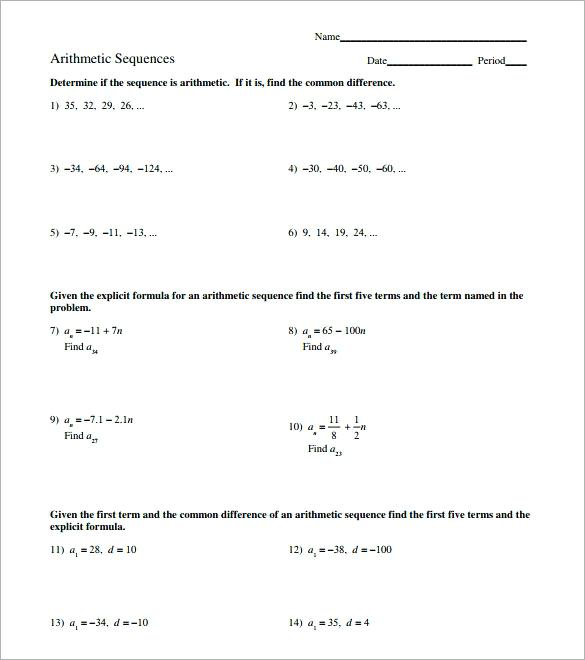 11 Inspirational Arithmetic Sequence Worksheet Algebra 1