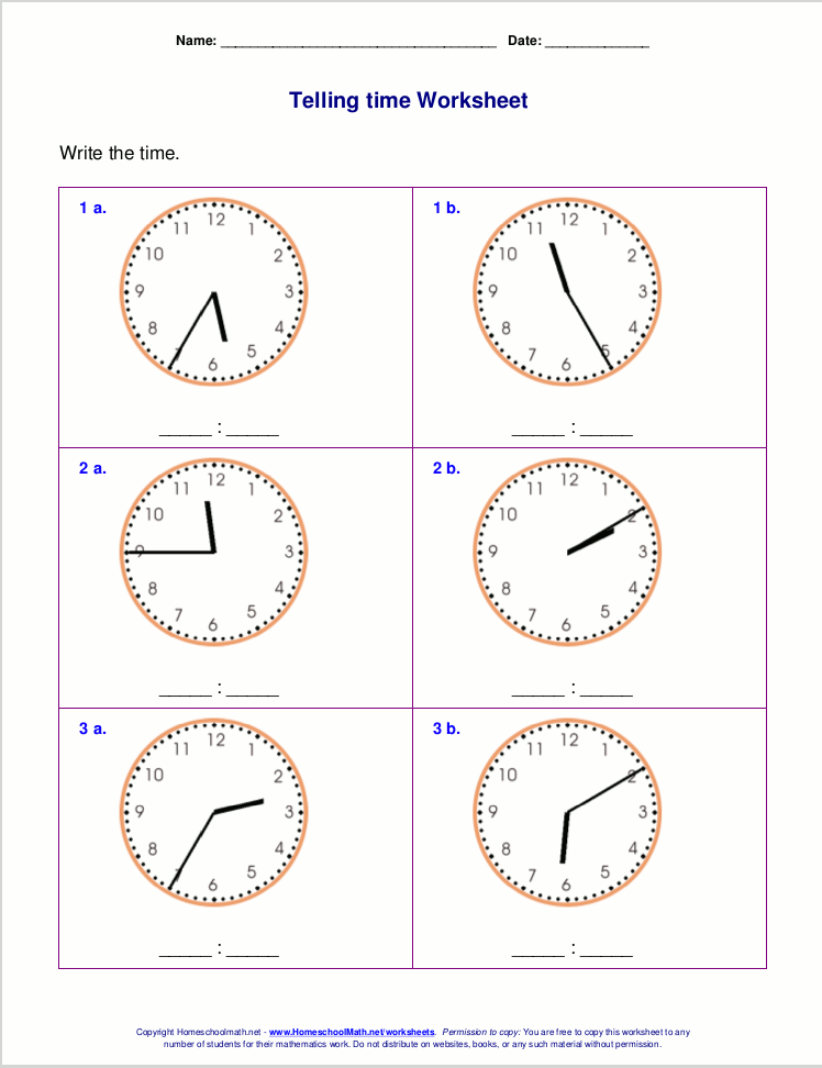 2nd Grade Math Worksheets On Telling Time 422895