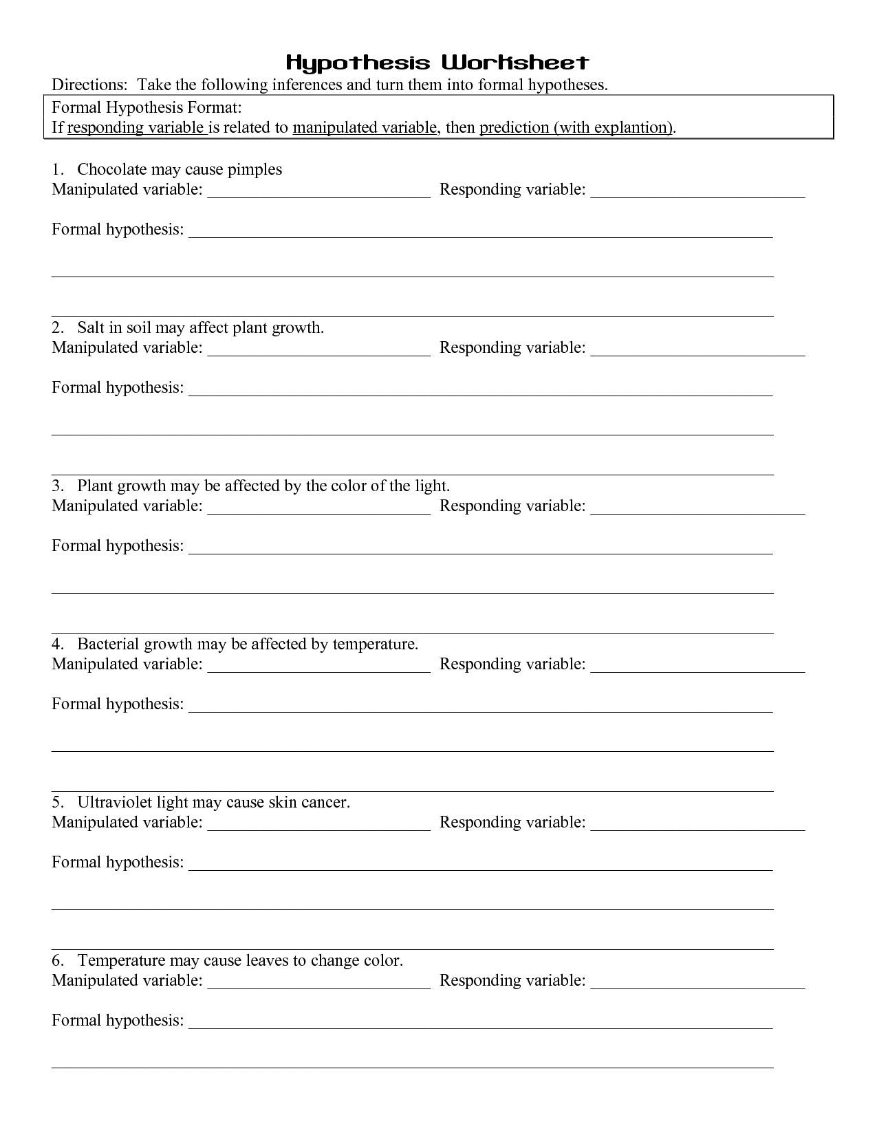 49 Hypothesis Worksheet, Ag Science  Hypothesis Worksheet Answers