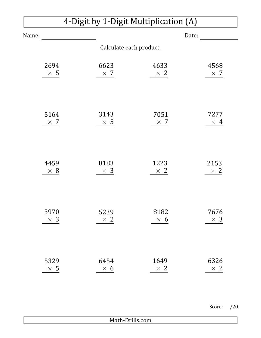 4 Digit By 1 Digit Multiplication 1207350