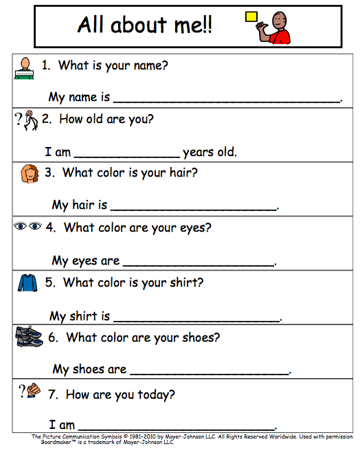 The Autism Tank  All About Me Worksheet (free!)