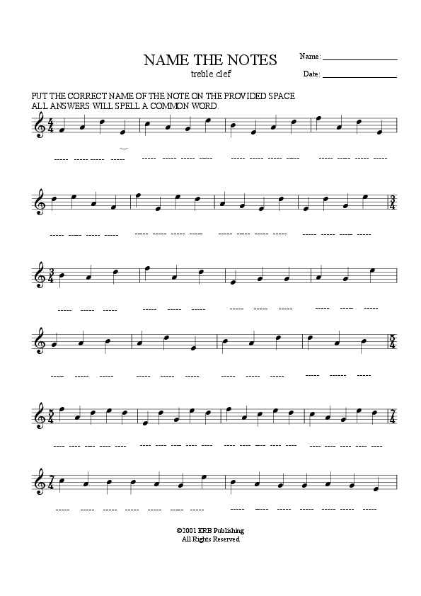 9 Best Images Of Music Note Names Worksheet