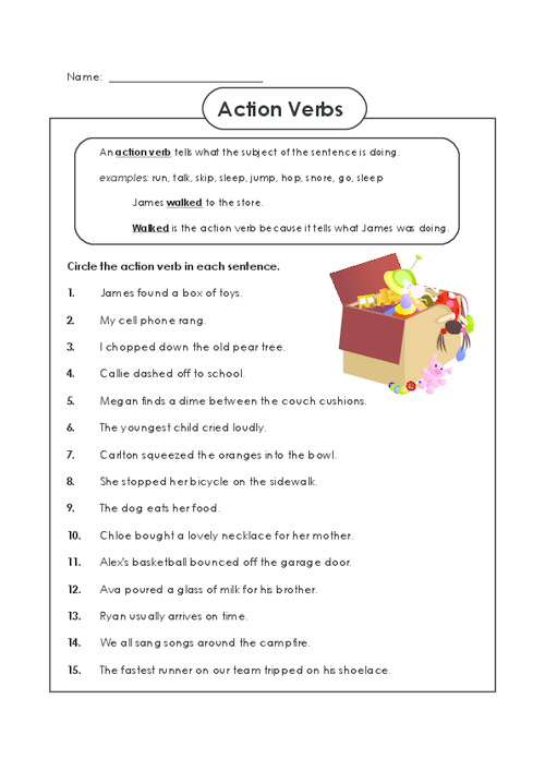 Action Verb Worksheet For 2nd Grade Action Verb Worksheets Second