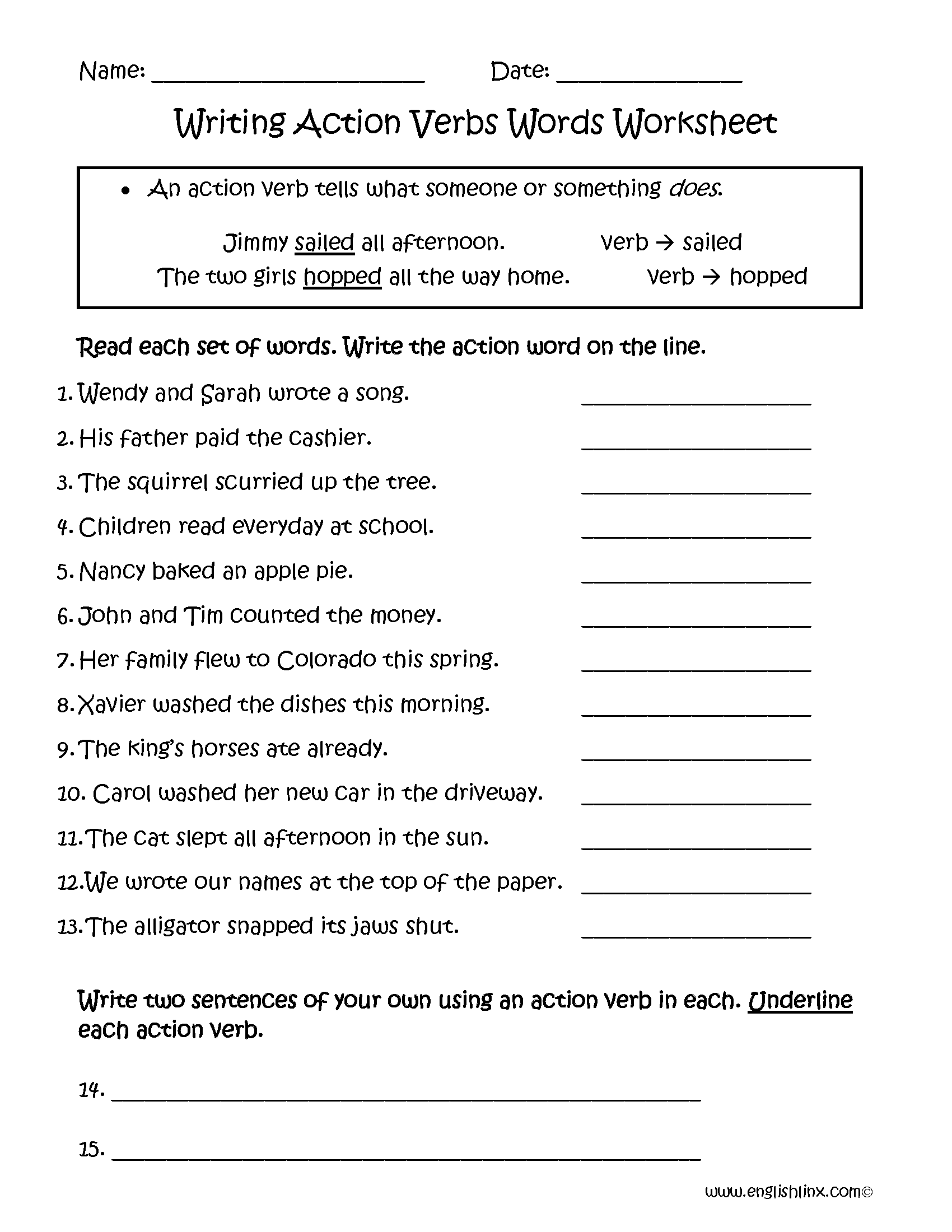 Action Verbs Worksheets For Kindergarten 822917