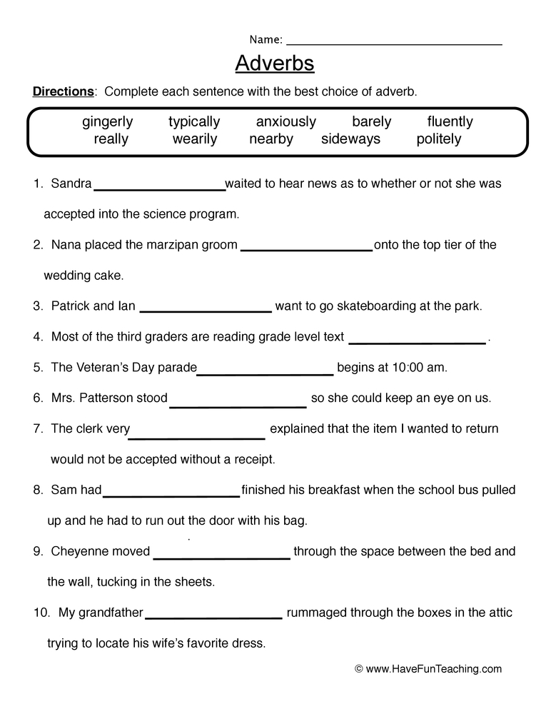 Adverb Worksheet For 2nd Grade 877074