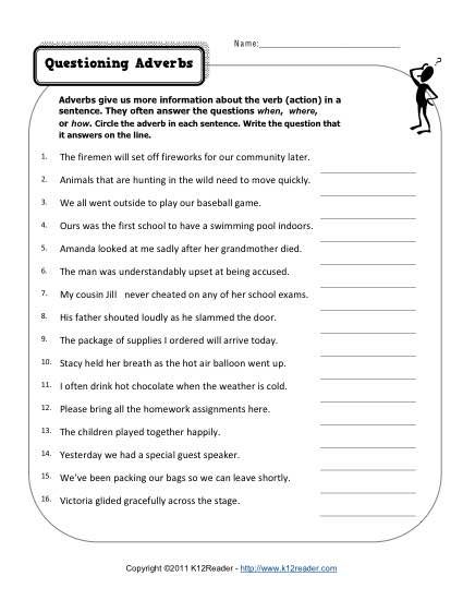 Adverb Worksheets 6th Grade