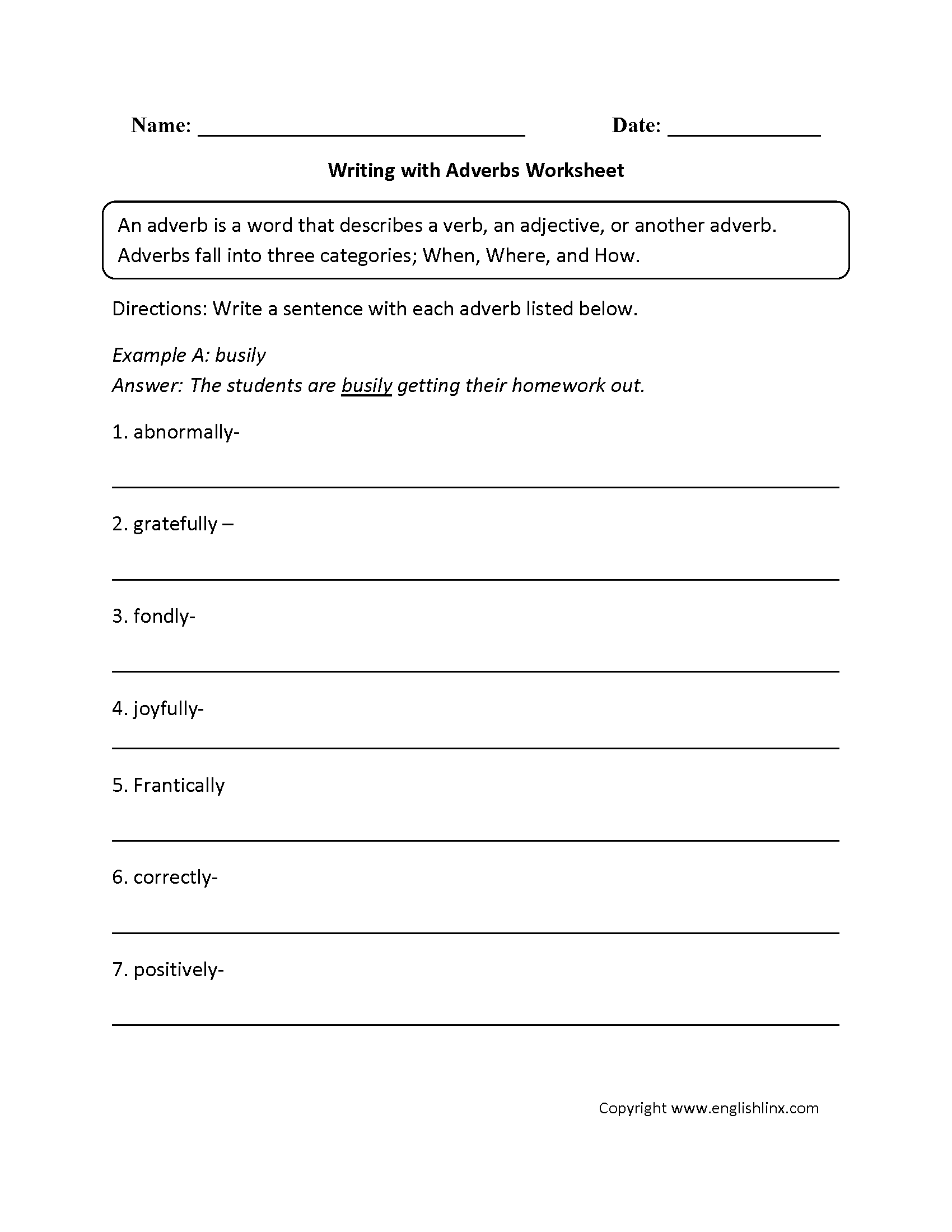 Adverbs Worksheets For Grade 3 954621