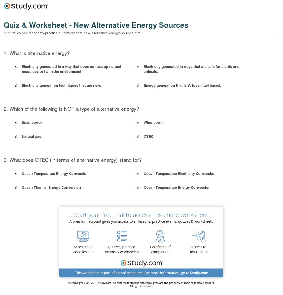 Alternative Energy Worksheets  323152