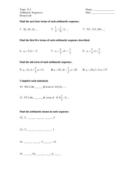 Arithmetic Sequences And Series Worksheet Cleverwraps, Arithmetic
