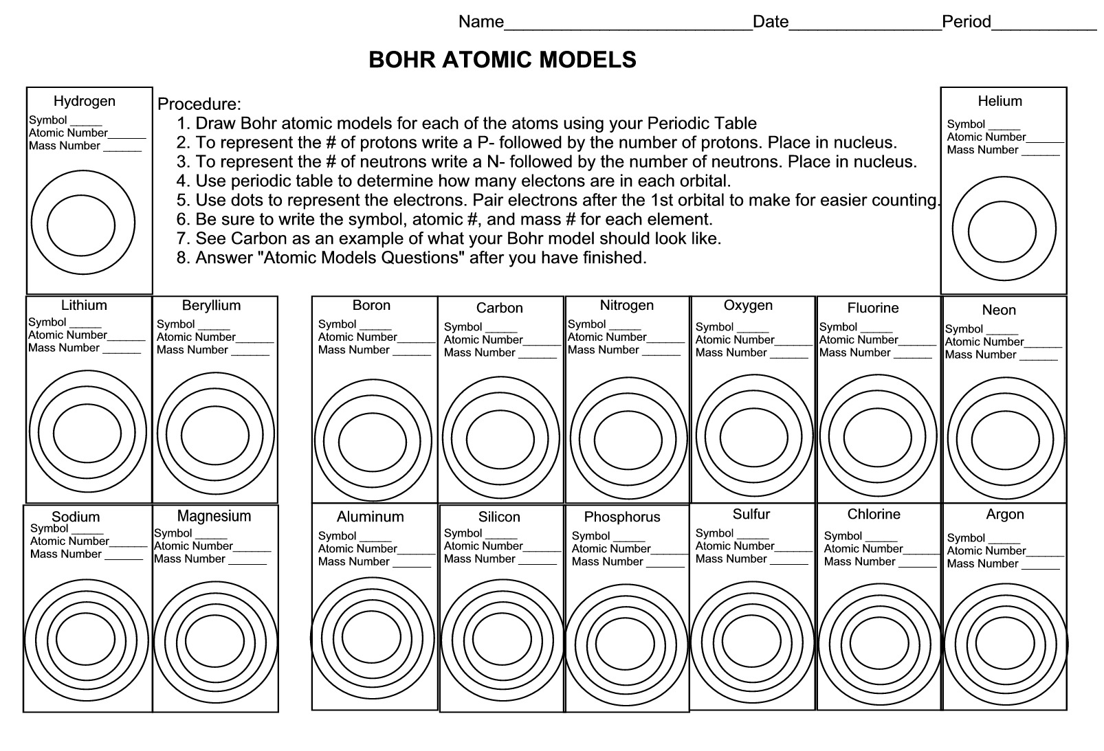 Atomic Diagram Worksheet