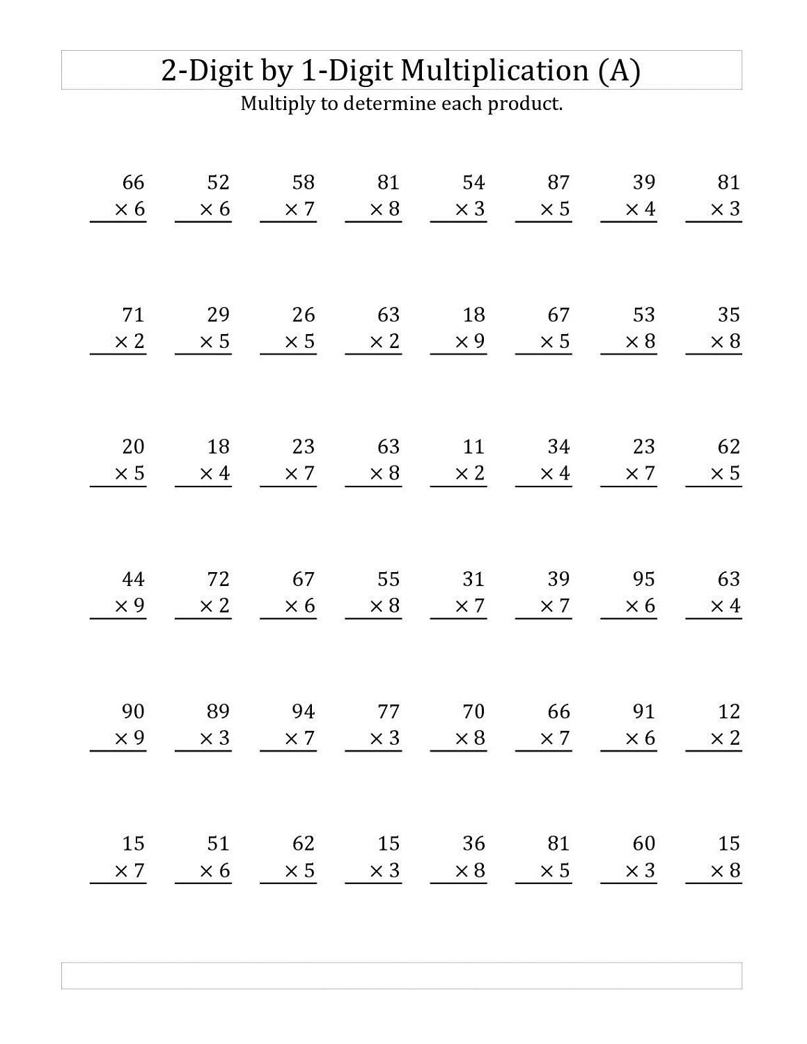 Free Printable Long Multiplication Worksheets