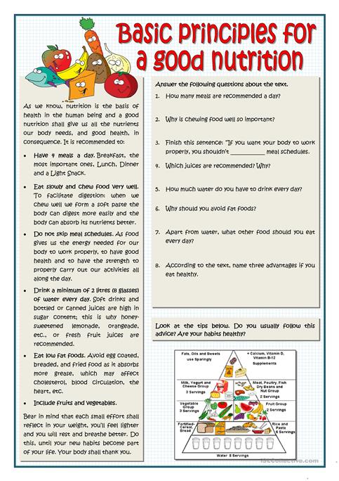 Basic Principles For A Good Nutrition Worksheet