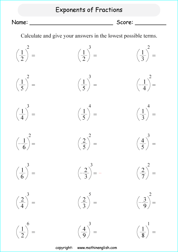 Calculate The Exponents Of Both Positive And Negative Fractions Calculate The Exponents Of Both Positive And Negative Fractions