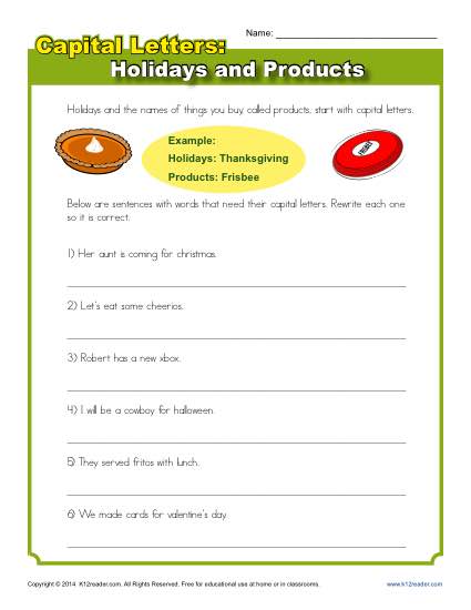 Capitalization Worksheet  Holidays And Products Practice Activity
