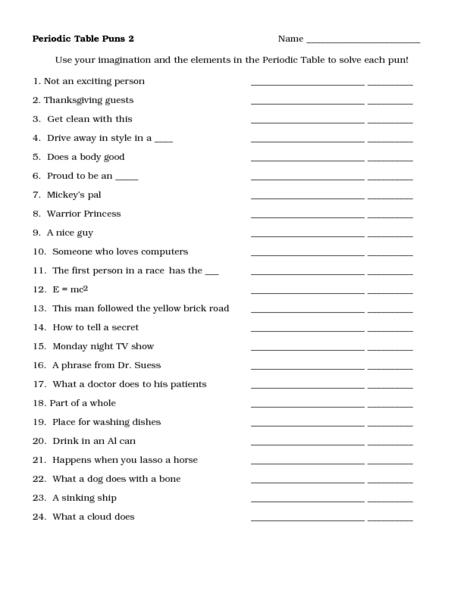 Chemistry Puns Worksheet The Best Worksheets Image Collection
