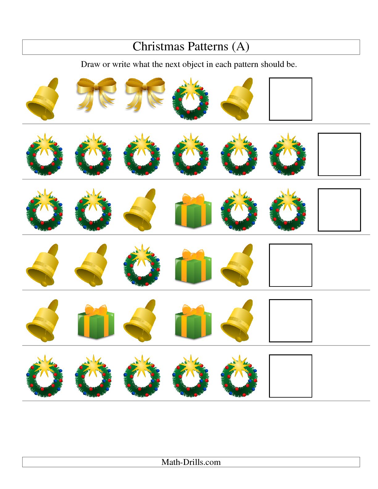 Christmas Patterning Worksheets For Kindergarten 92934