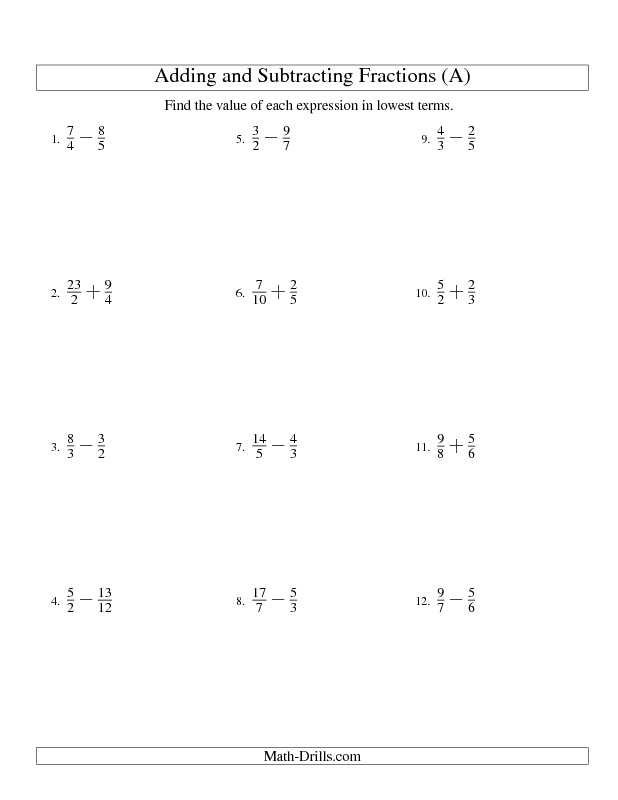 Collection Of Adding And Subtracting Fractions Worksheet For 6th