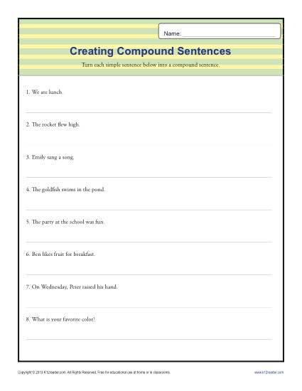 Compound Sentences Worksheets 4th Grade