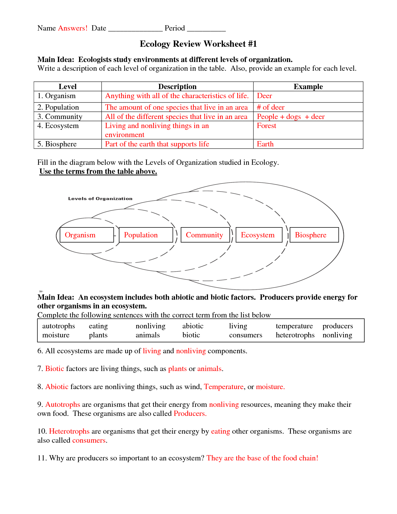 Crossword Ecosystemzzle Worksheet Answers Answer Key Planets