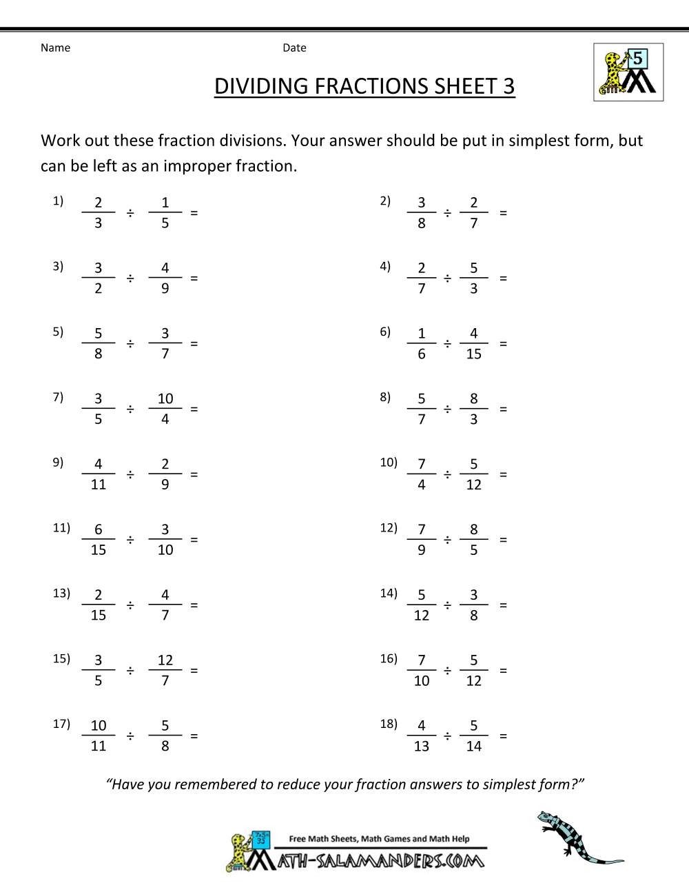 Division Fraction Worksheets Free  695670