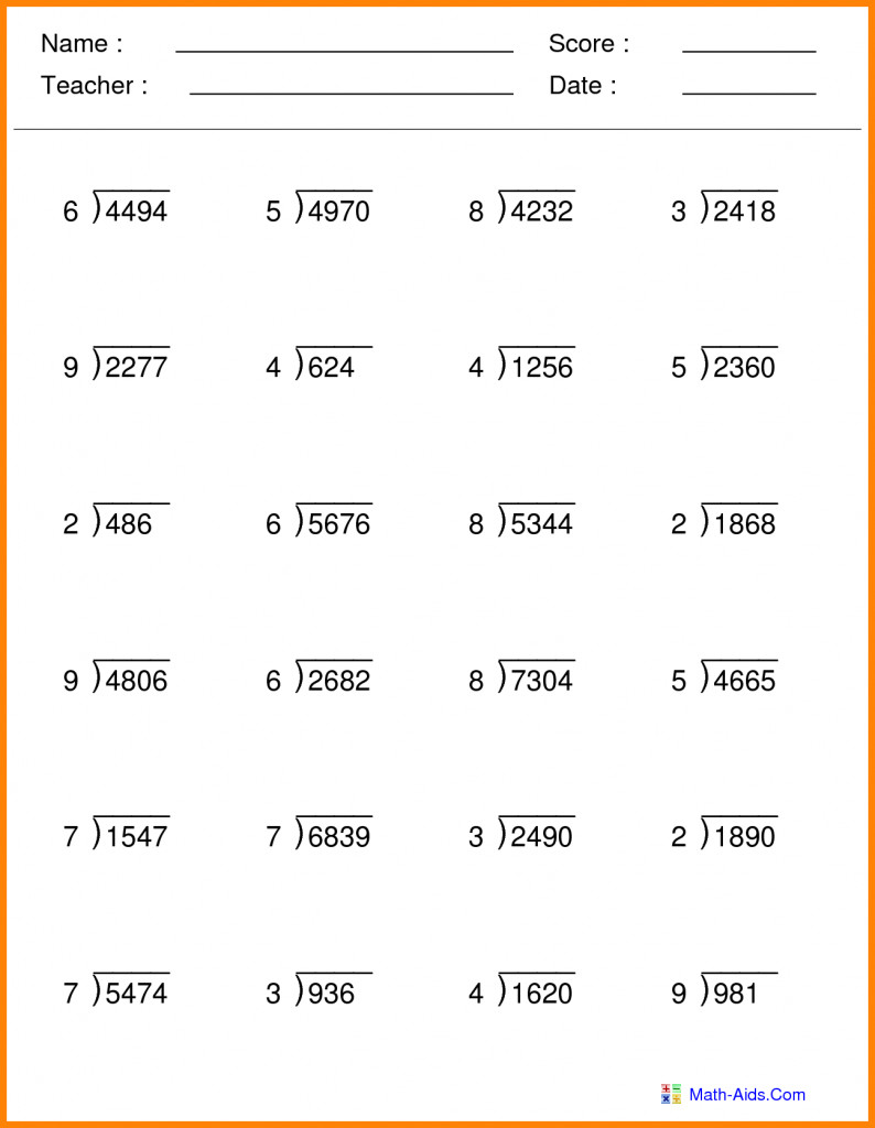 Division Worksheet Grade 5