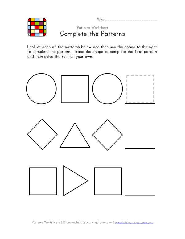 Easy Preschool Patterns Worksheet 2
