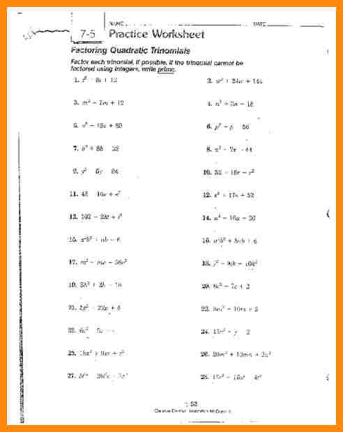Factoring Quadratic Equations Worksheet Easy  891897