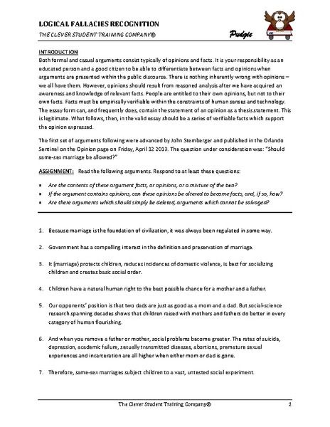 Fallacy Worksheet Worksheets For All