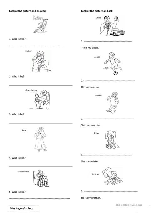 Family Use Of She And He Worksheet