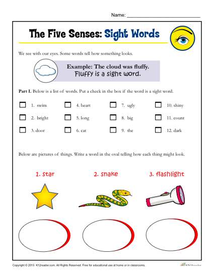 Five Senses Activity For Kindergarten And 1st Grade