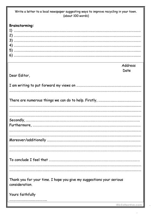 Formal Letter Writing Template Worksheet