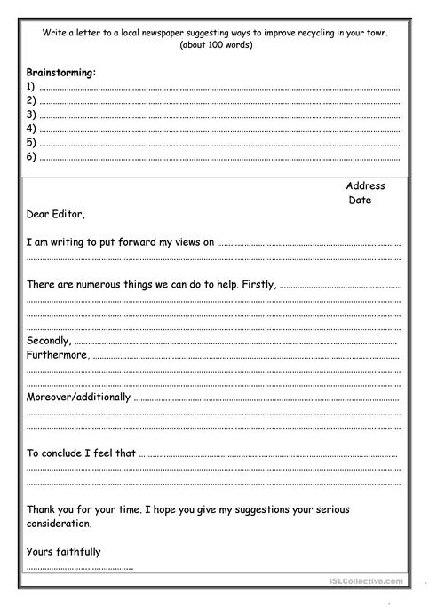 Formal Letter Writing Template Worksheet