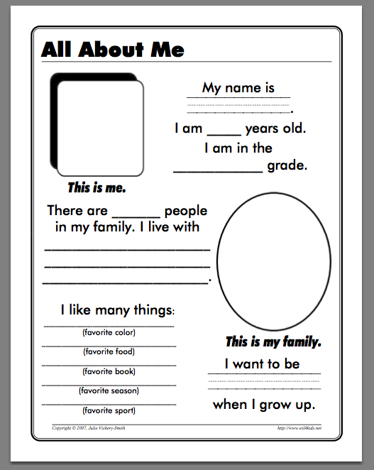 Free All About Me Worksheet For Kindergarten Free, About Me