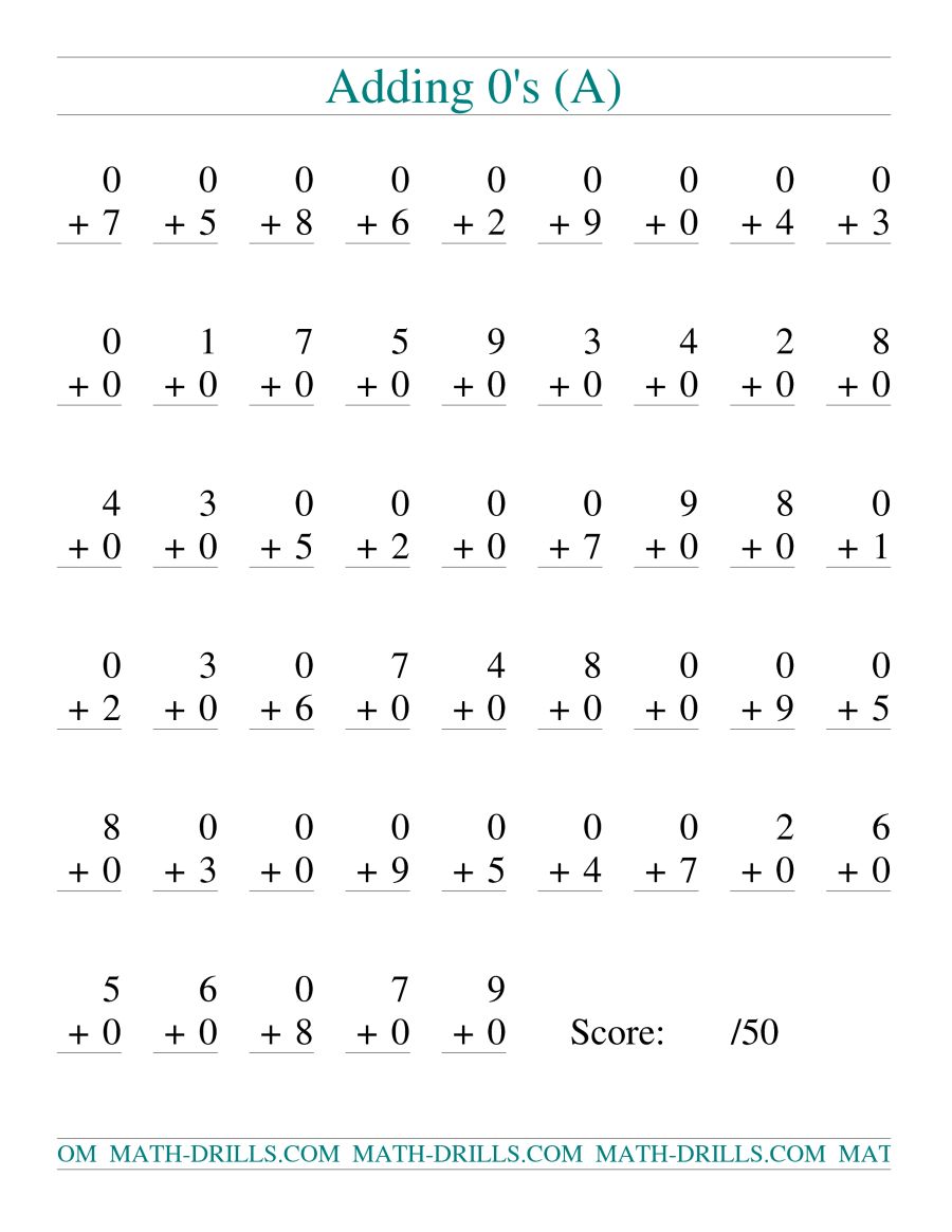 Free Math Worksheets Adding Zero  1084947