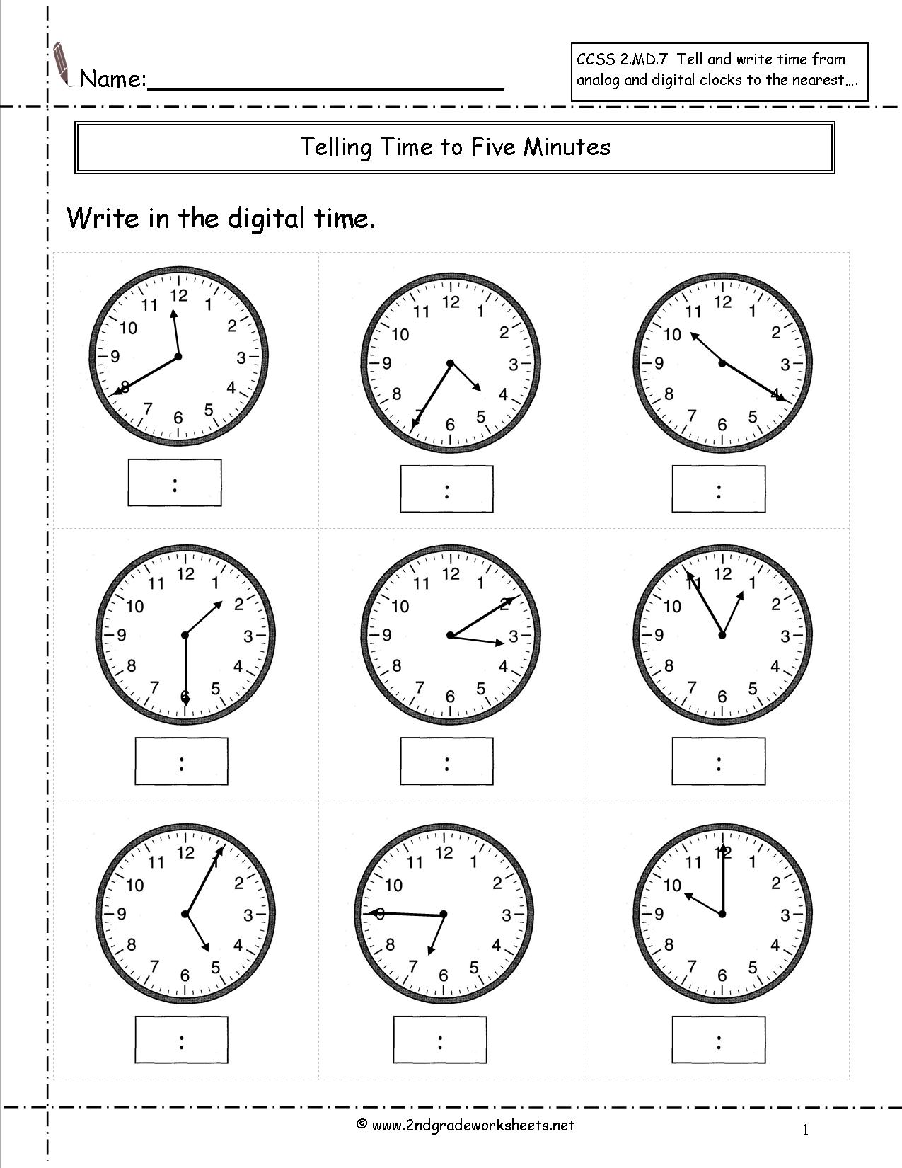 Free Math Worksheets Telling Time To The Minute  766967