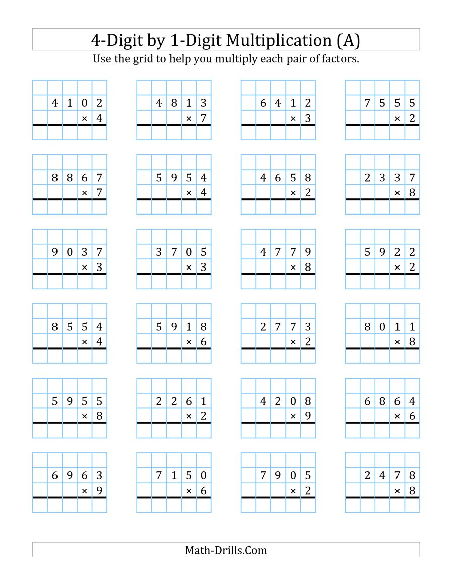 Free Printable 4 Digit Multiplication Worksheets  116796