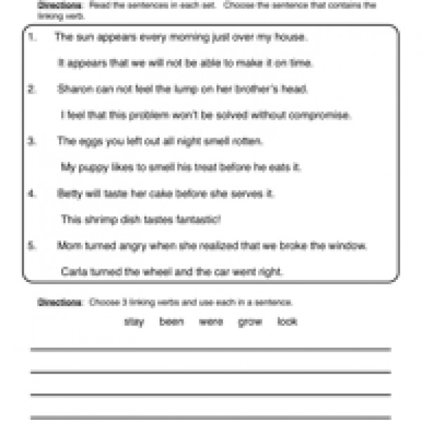 Free Worksheet Linking Verbs  340099