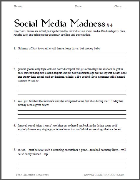 Fun Worksheets For High School
