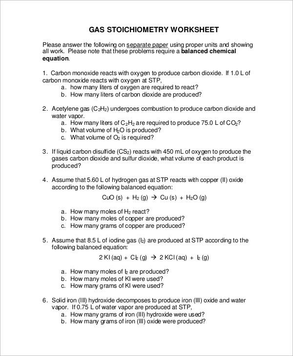 Worksheet On Stoichiometry With Answers
