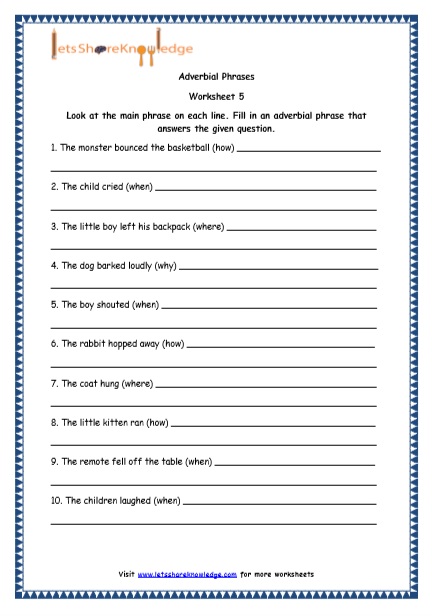 Grade 4 English Resources Printable Worksheets Topic  Adverbial