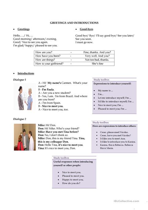 Greetings And Introductions Worksheet