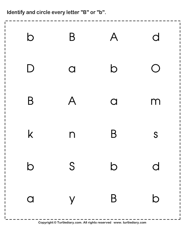 Identifying Lowercase And Uppercase Letter B Worksheet