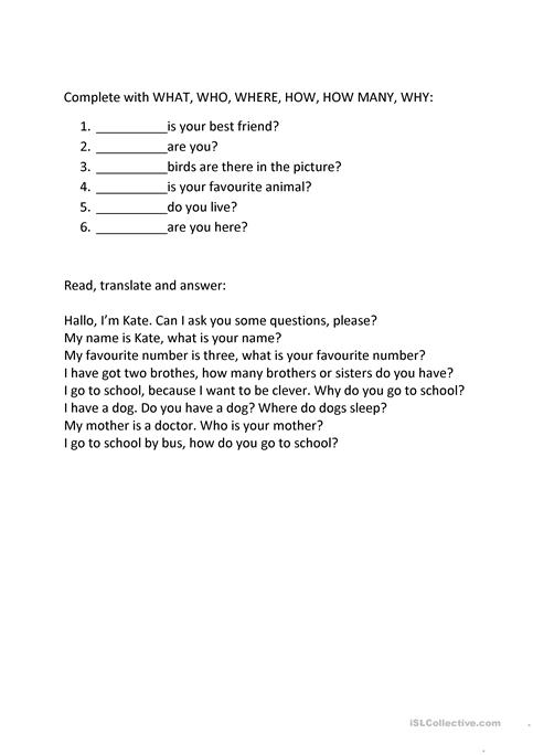 Interrogative Pronouns Worksheet