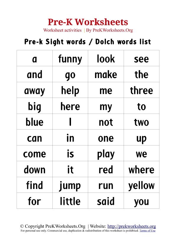 Kindergarten Sight Word Worksheets Pdf 109971
