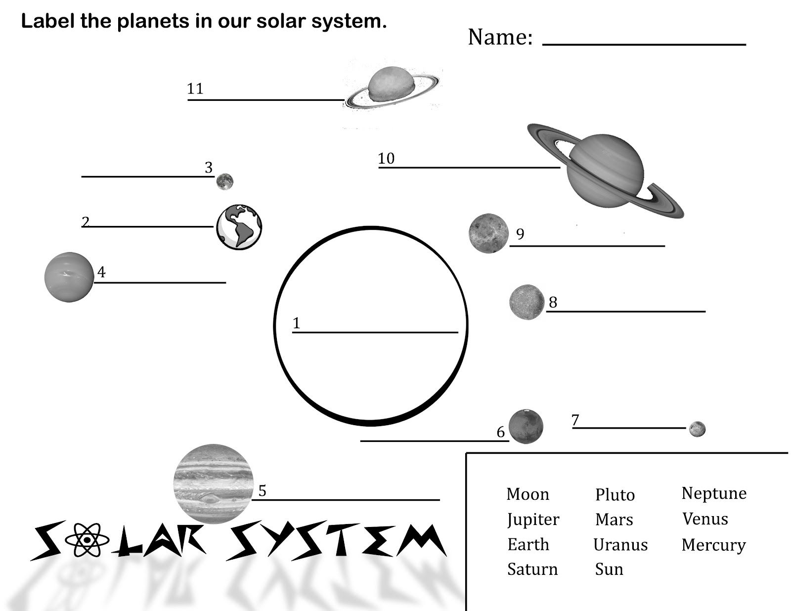 Label Solar System Diagram Printout